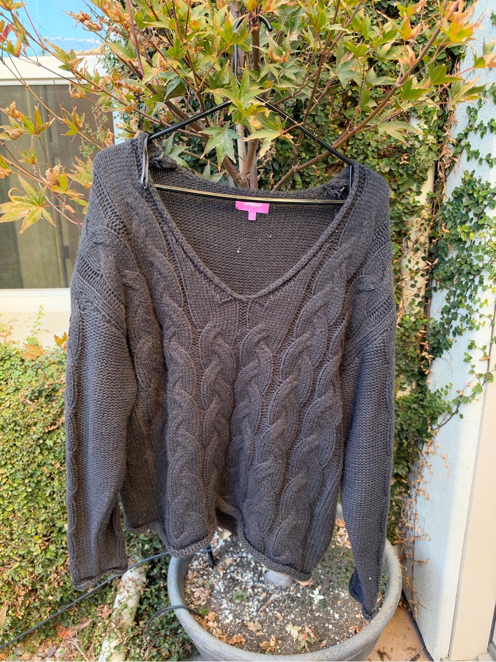 Edikted Charcoal Cable V-Neck Sweater